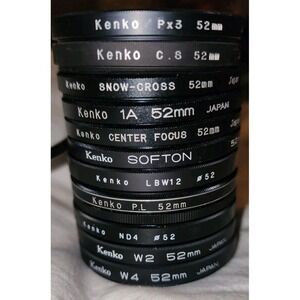LOT OF 11 52MM LENS FILTERS KENKO Colored Nd4 PL Center Focus 1A W2 Softon Lbw12